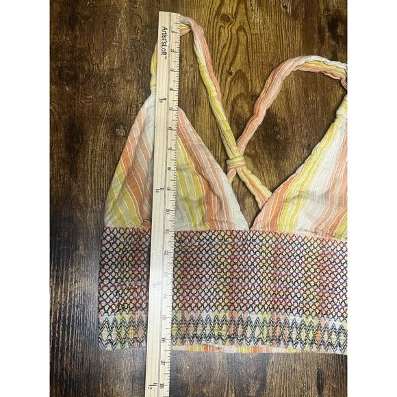 ANTHROPOLOGIE Smocked Halter Tank Small Cropped Striped Embroidered Boho Orange - Picture 14 of 15